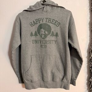 Cotton Heritage • Vintage Gray Bob Ross Happy Trees University Hoodie • Size S